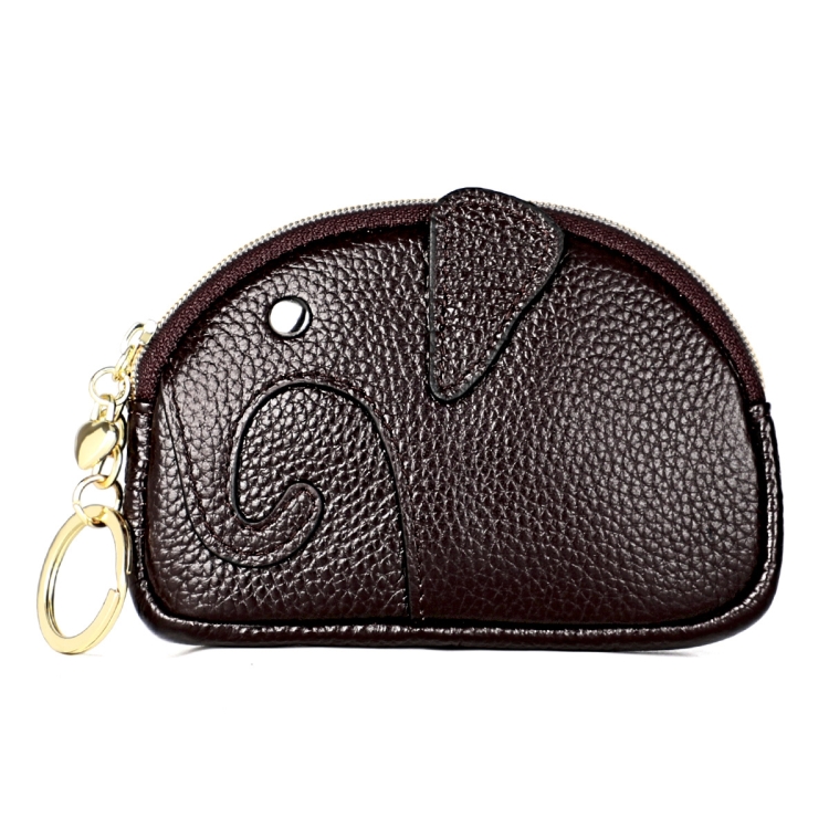 

Ladies Head Layer Cowhide Elephant Zipper Coin Purse(Coffee)