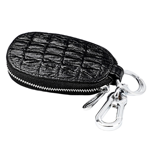 

Crocodile Texture First Layer Cowhide Hanging Waist Car Key Bag(Black)