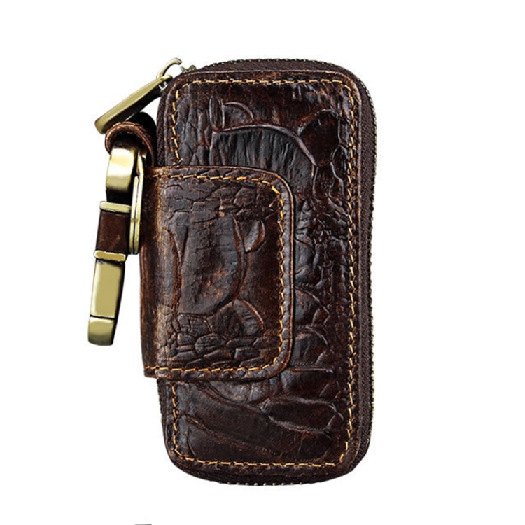 

Oil Leather Hanging Waist Car Key Retro Zipper Bag(Coffee)