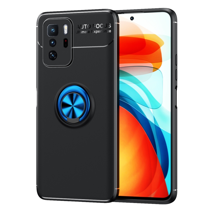 

For Xiaomi Redmi Note 10 Pro China Metal Ring Holder 360 Degree Rotating TPU Case(Black+Blue)