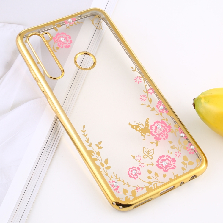 

For Xiaomi Redmi Note 8 Flowers Patterns Electroplating Soft TPU Protective Cover Case(Gold)