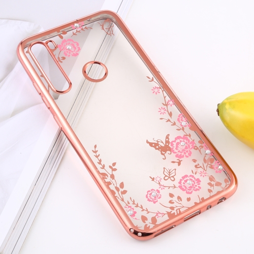 

For Xiaomi Redmi Note 8 Flowers Patterns Electroplating Soft TPU Protective Cover Case(Rose Gold)