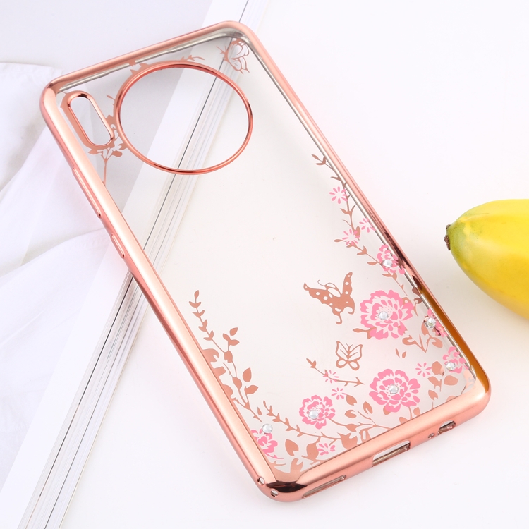 

For Huawei Mate 30 Flowers Patterns Electroplating Soft TPU Protective Cover Case(Rose Gold)