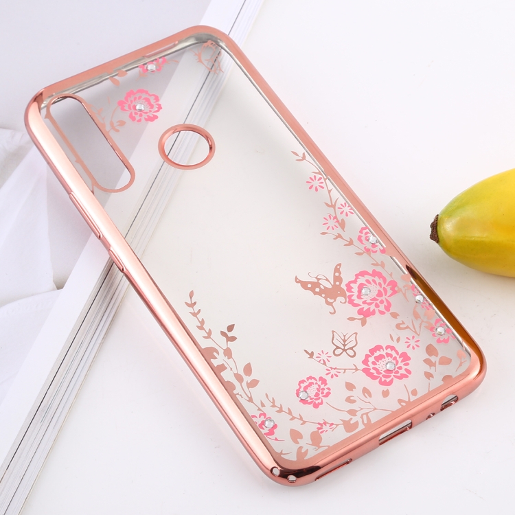 

For Huawei Y9 Prime (2019) Flowers Patterns Electroplating Soft TPU Protective Cover Case(Rose Gold)