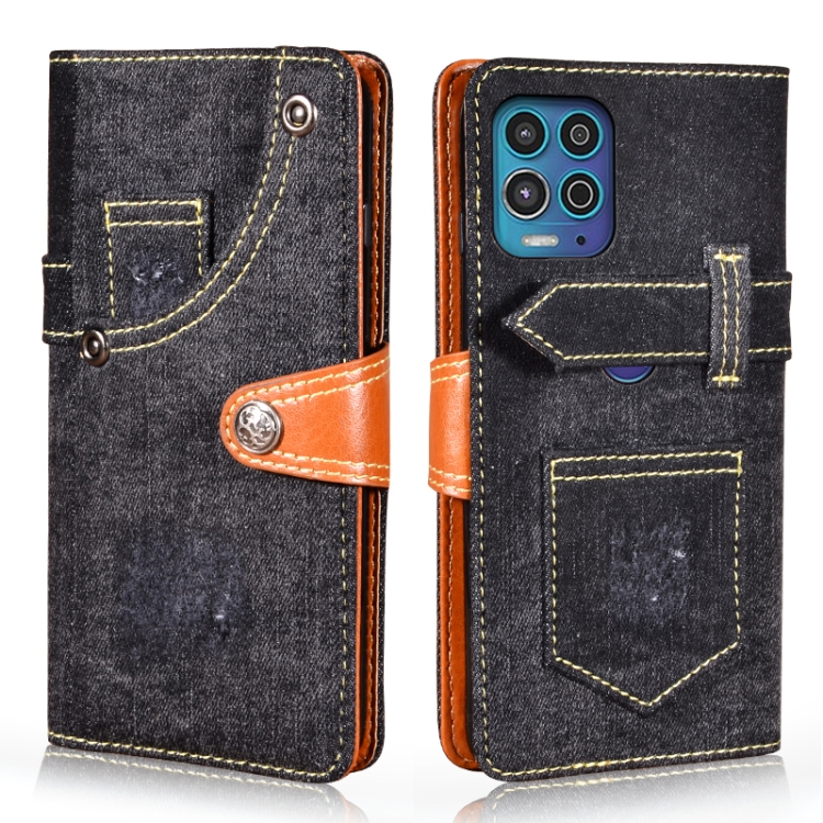 

For Motorola Moto G100 Denim Horizontal Flip Leather Case with Holder & Card Slot & Wallet(Black)