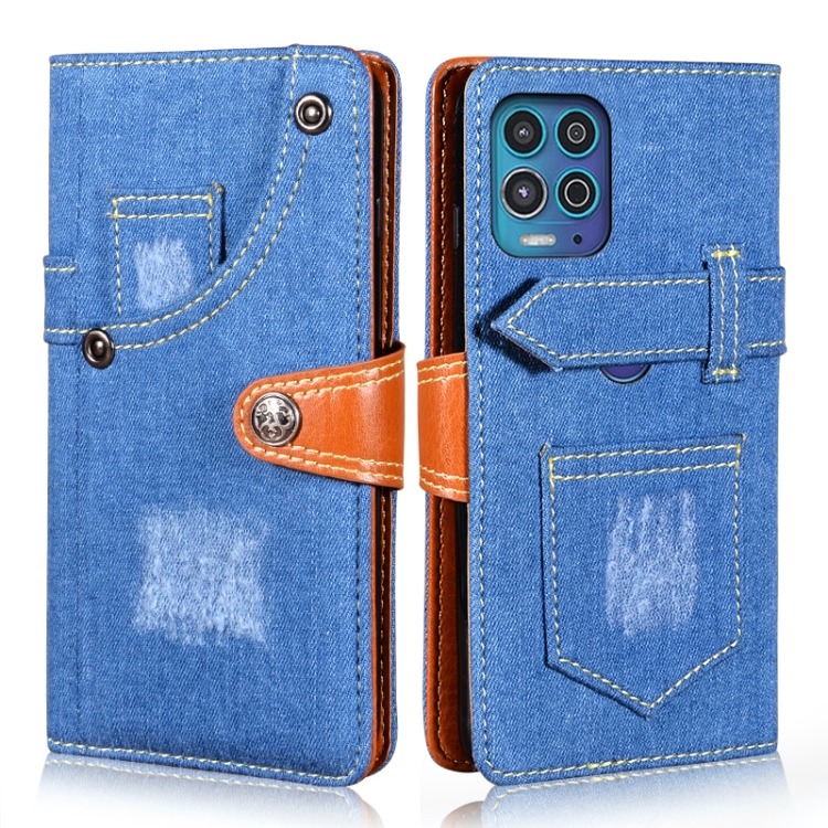 

For Motorola Moto G100 Denim Horizontal Flip Leather Case with Holder & Card Slot & Wallet(Dark Blue)