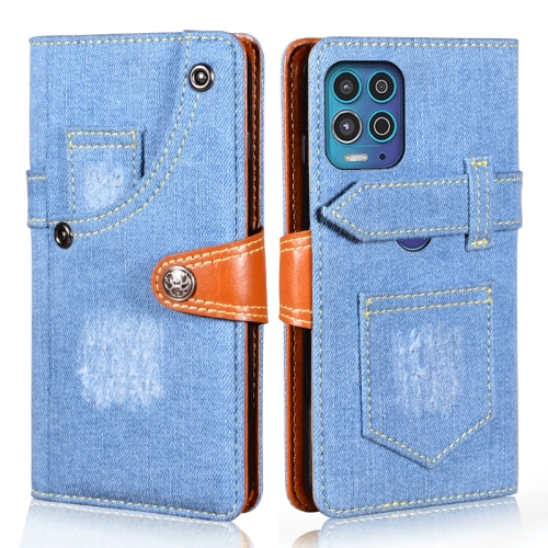 

For Motorola Moto G100 Denim Horizontal Flip Leather Case with Holder & Card Slot & Wallet(Light Blue)