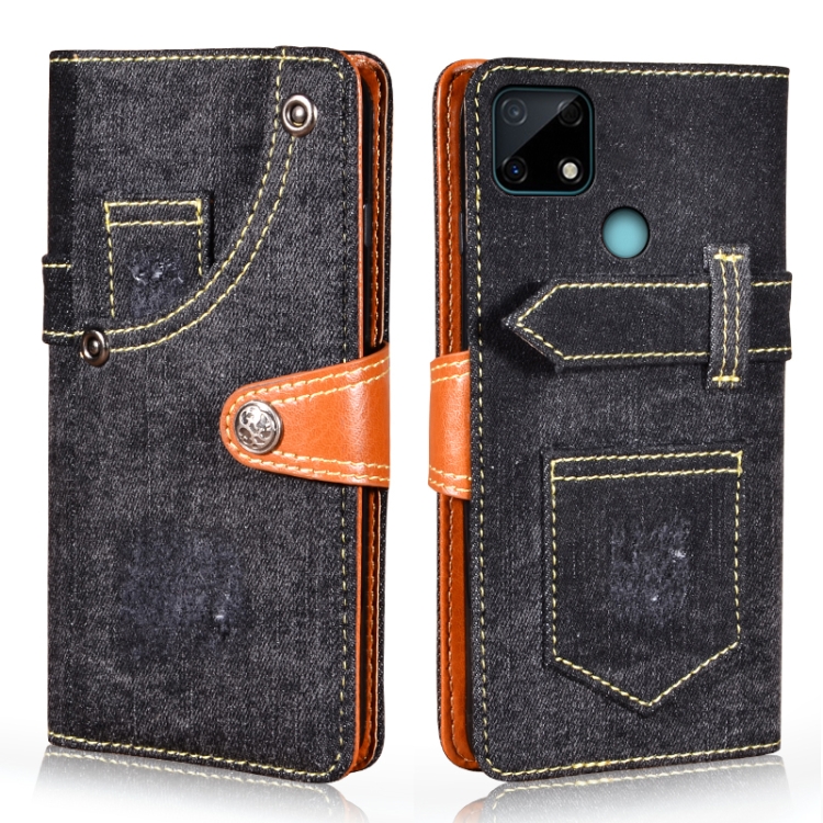 

For OPPO Realme Narzo 30A Denim Horizontal Flip Leather Case with Holder & Card Slot & Wallet(Black)