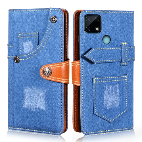 

For OPPO Realme Narzo 30A Denim Horizontal Flip Leather Case with Holder & Card Slot & Wallet(Dark Blue)