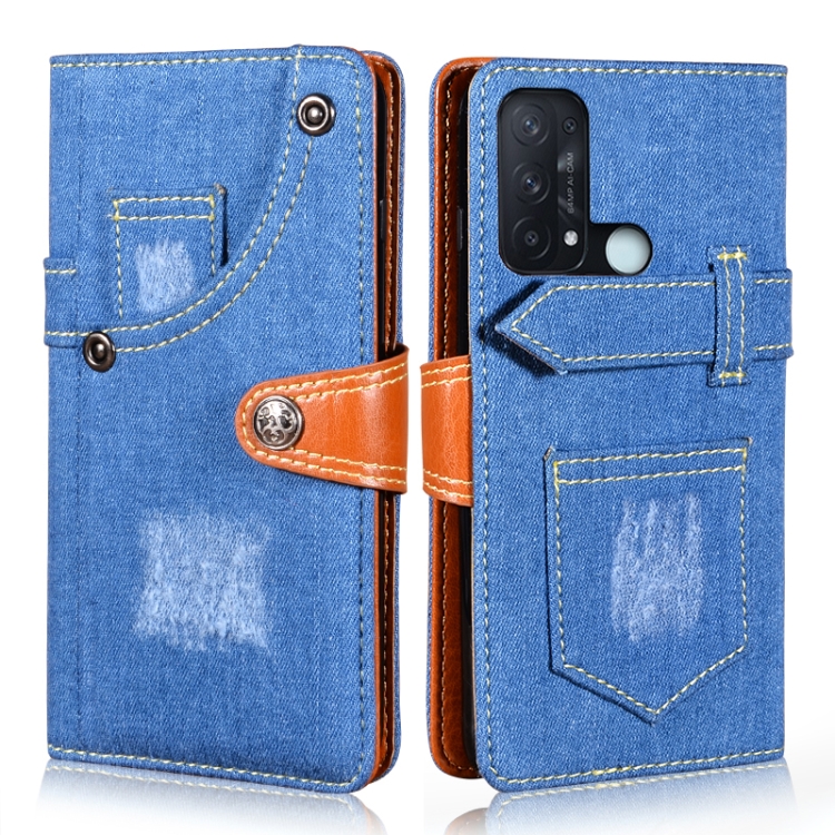 

For OPPO Reno5 A Japan Version Denim Horizontal Flip Leather Case with Holder & Card Slot & Wallet(Dark Blue)