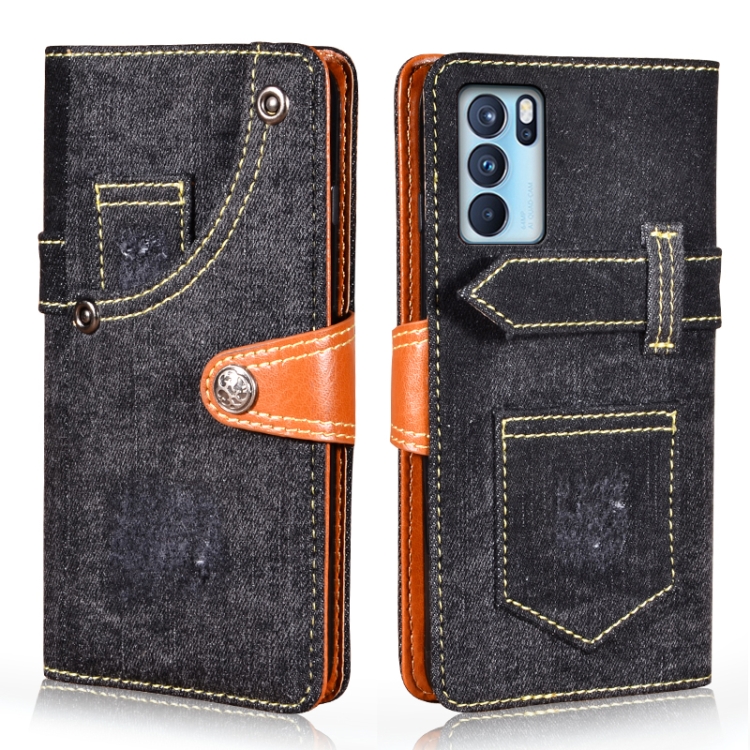

For OPPO Reno6 Pro Denim Horizontal Flip Leather Case with Holder & Card Slot & Wallet(Black)