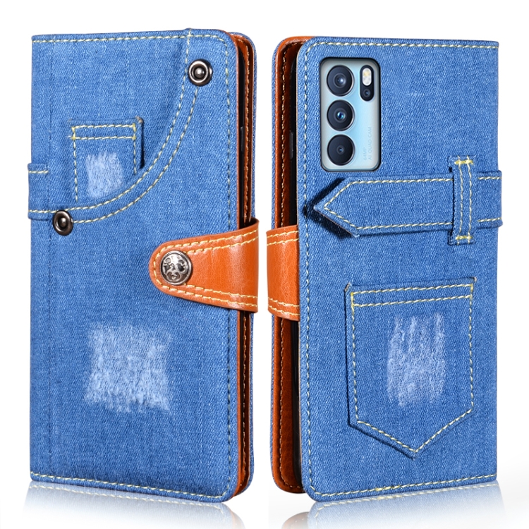 

For OPPO Reno6 Pro Denim Horizontal Flip Leather Case with Holder & Card Slot & Wallet(Dark Blue)