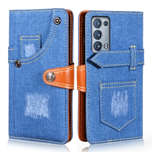 

For OPPO Reno6 Pro 5G Denim Horizontal Flip Leather Case with Holder & Card Slot & Wallet(Dark Blue)