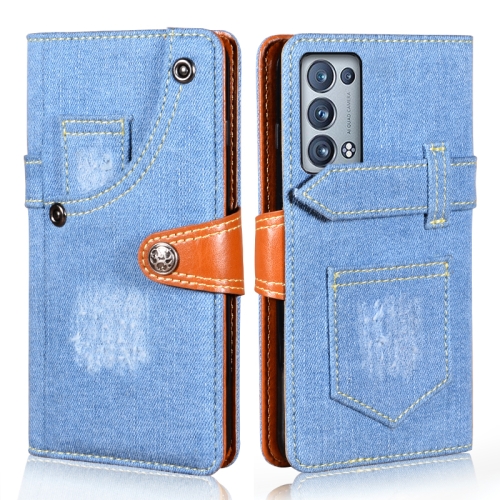

For OPPO Reno6 Pro 5G Denim Horizontal Flip Leather Case with Holder & Card Slot & Wallet(Light Blue)