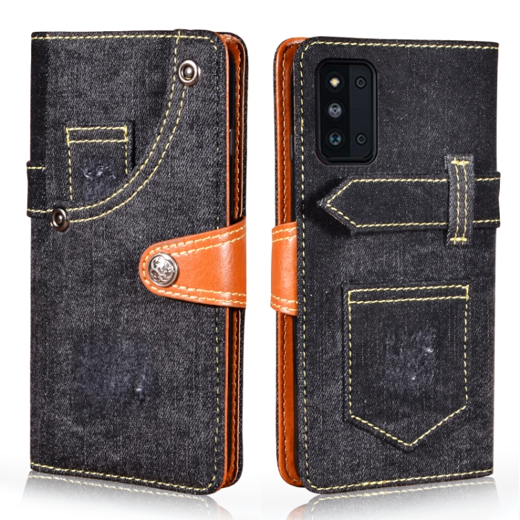 

For Samsung Galaxy F52 5G / SM-E5260 Denim Horizontal Flip Leather Case with Holder & Card Slot & Wallet(Black)