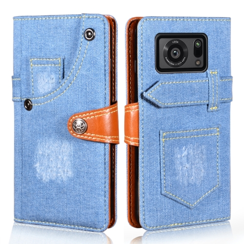 

For Sharp Aquos R6 Denim Horizontal Flip Leather Case with Holder & Card Slot & Wallet(Light Blue)