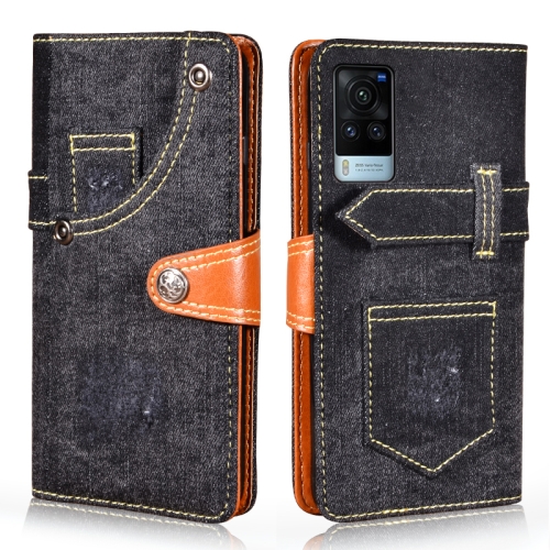 

For vivo X60 Curved Screen Version Denim Horizontal Flip Leather Case with Holder & Card Slot & Wallet(Black)