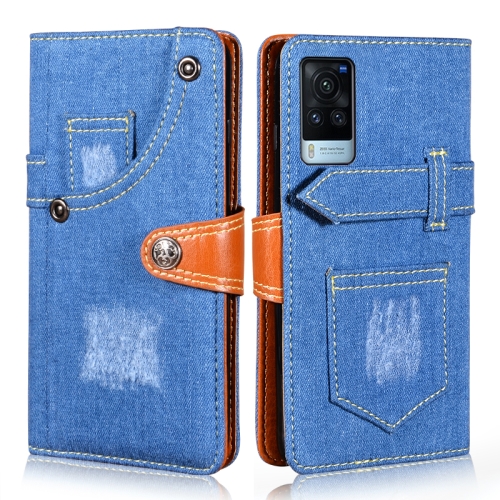 

For vivo X60 Curved Screen Version Denim Horizontal Flip Leather Case with Holder & Card Slot & Wallet(Dark Blue)