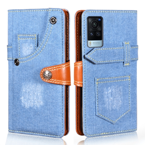 

For vivo X60 Curved Screen Version Denim Horizontal Flip Leather Case with Holder & Card Slot & Wallet(Light Blue)