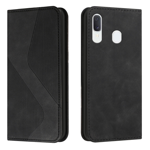 

For Samsung Galaxy A20 / A30 Skin Feel Magnetic S-type Solid Color Horizontal Flip Leather Case with Holder & Card Slot & Wallet(Black)