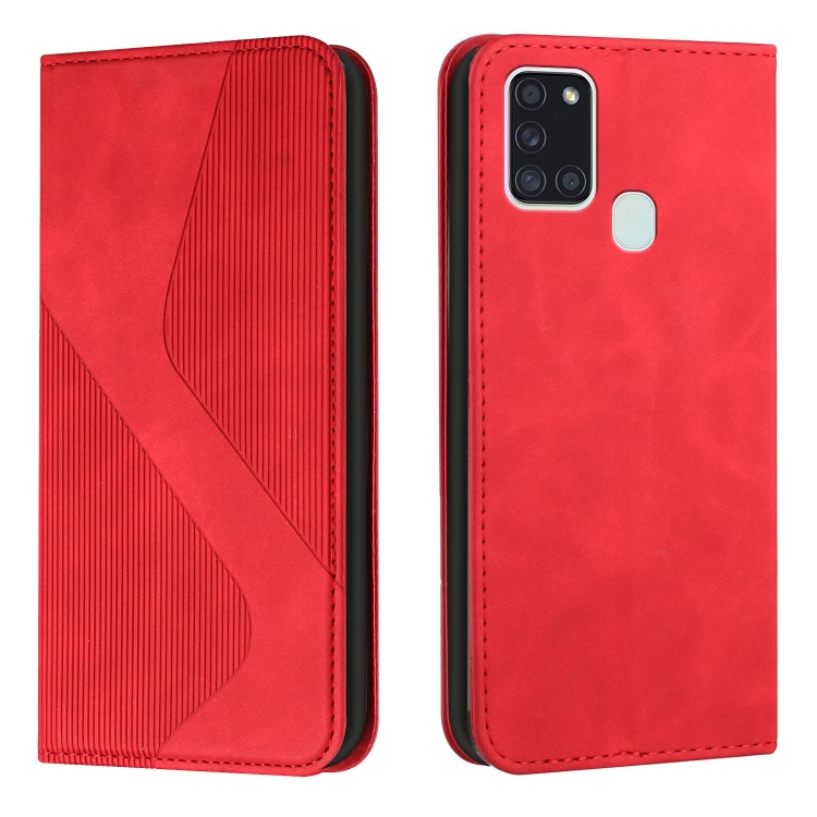 

For Samsung Galaxy A21s Skin Feel Magnetic S-type Solid Color Horizontal Flip Leather Case with Holder & Card Slot & Wallet(Red)