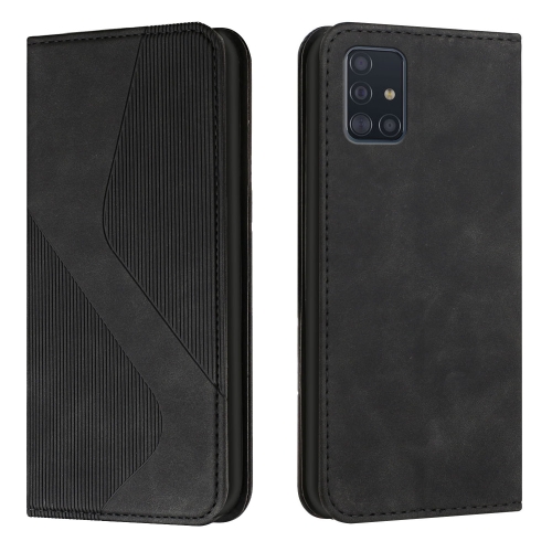 

For Samsung Galaxy A51 4G Skin Feel Magnetic S-type Solid Color Horizontal Flip Leather Case with Holder & Card Slot & Wallet(Black)