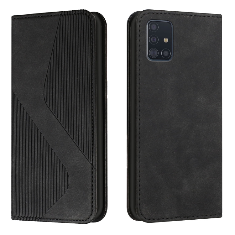 

For Samsung Galaxy A71 5G Skin Feel Magnetic S-type Solid Color Horizontal Flip Leather Case with Holder & Card Slot & Wallet(Black)