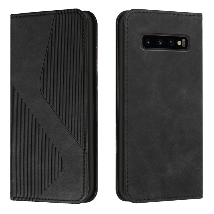 

For Samsung Galaxy S10+ Skin Feel Magnetic S-type Solid Color Horizontal Flip Leather Case with Holder & Card Slot & Wallet(Black)