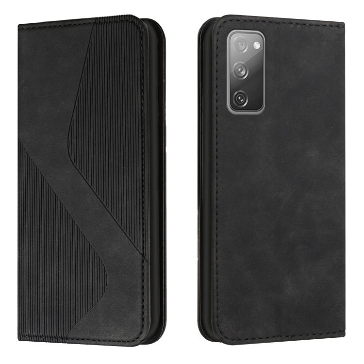 

For Samsung Galaxy S20 FE Skin Feel Magnetic S-type Solid Color Horizontal Flip Leather Case with Holder & Card Slot & Wallet(Black)