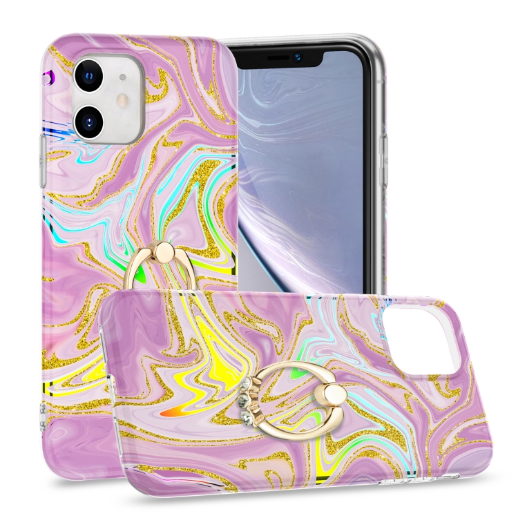 

Laser Glitter Watercolor Pattern Shockproof Protective Case with Ring Holder For iPhone 11(FD5)