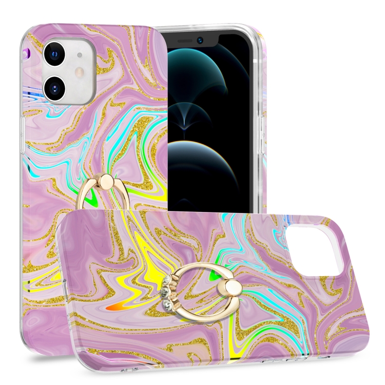 

Laser Glitter Watercolor Pattern Shockproof Protective Case with Ring Holder For iPhone 12 mini(FD5)