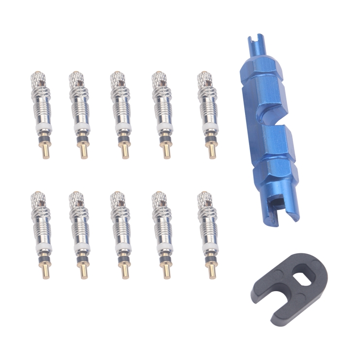 

A5588 10 PCS Bicycle French Valve Core with Blue Disassembly Tool