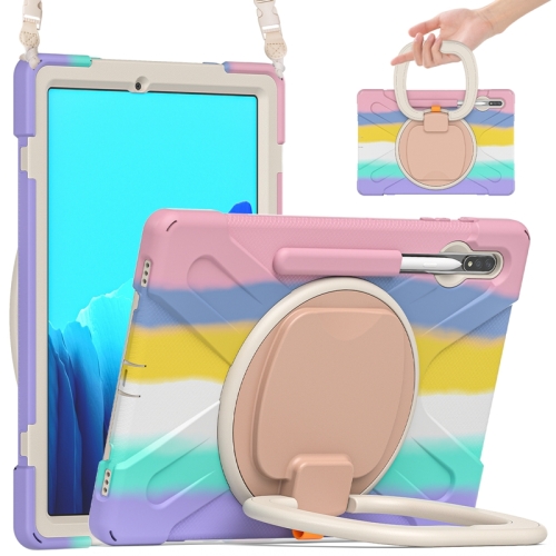 

For Samsung Galaxy Tab S7+ T970/T975 Silicone + PC Protective Case with Holder & Shoulder Strap(Colorful Pink)