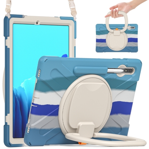 

For Samsung Galaxy Tab S7+ T970/T975 Silicone + PC Protective Case with Holder & Shoulder Strap(Colorful Blue)