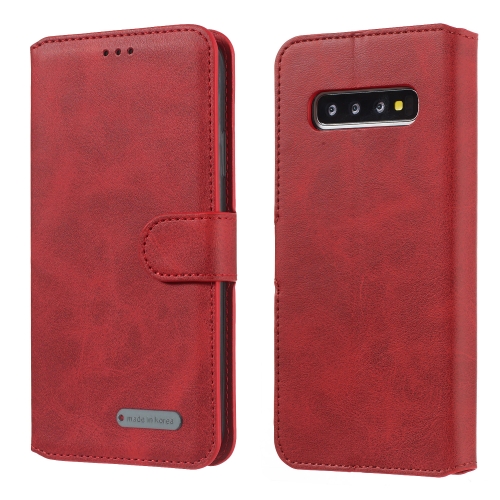 

For Galaxy S10+ Solid Color Buckle Horizontal Flip Leather Case with Wallet & Holder & Card Slots(Red)