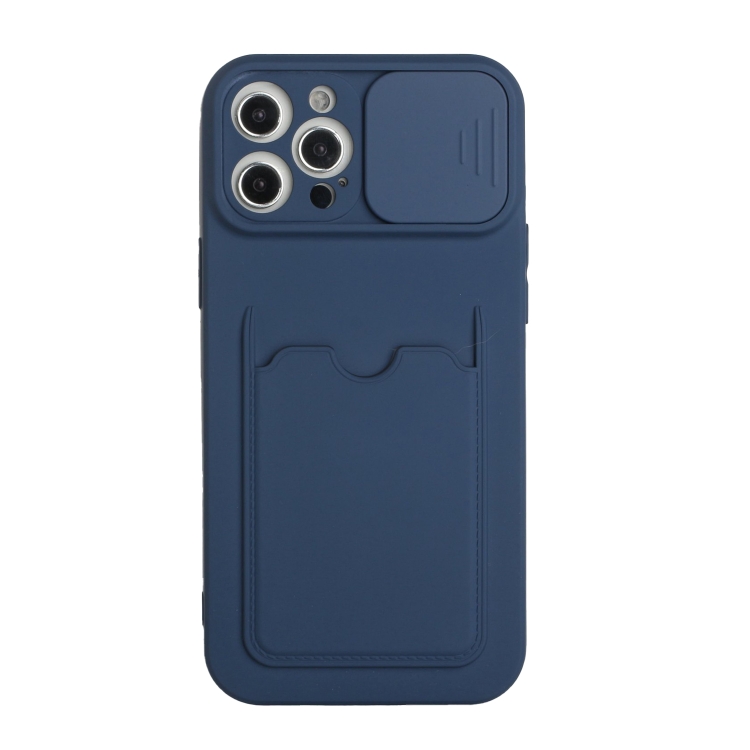 

Sliding Camera Cover Design TPU Protective Case with Card Slot For iPhone 12 Pro Max(Dark Blue)