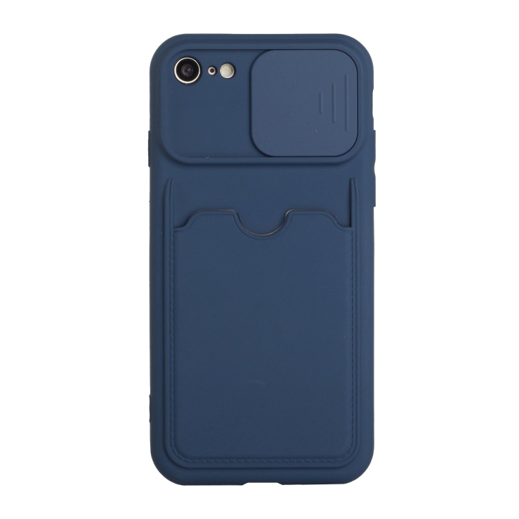 

Sliding Camera Cover Design TPU Protective Case with Card Slot For iPhone SE 2020 / 8 / 7(Dark Blue)