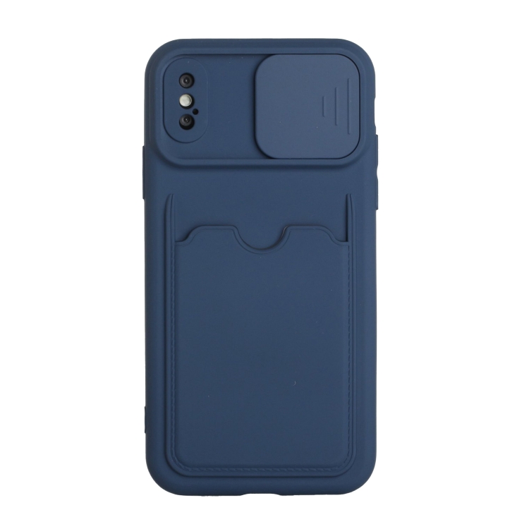 

Sliding Camera Cover Design TPU Protective Case with Card Slot For iPhone XS Max(Dark Blue)