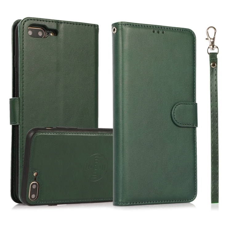 

Calf Texture 2 in 1 Detachable Magnetic Back Cover Horizontal Flip Leather Case with Holder & Card Slots & Wallet & Photo Frame For iPhone 8 Plus / 7 Plus (Green)