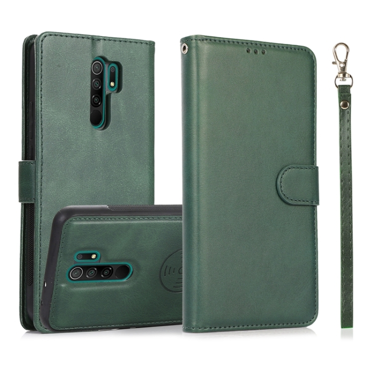 

For Xiaomi Redmi 9 Calf Texture 2 in 1 Detachable Magnetic Back Cover Horizontal Flip Leather Case with Holder & Card Slots & Wallet & Photo Frame (Green)