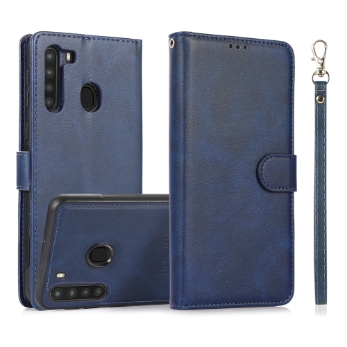 

For Samsung Galaxy A21 Calf Texture 2 in 1 Detachable Magnetic Back Cover Horizontal Flip Leather Case with Holder & Card Slots & Wallet & Photo Frame(Blue)