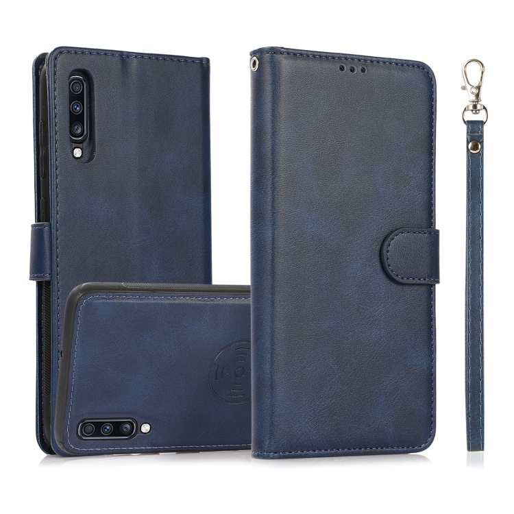 

For Samsung Galaxy A50s Calf Texture 2 in 1 Detachable Magnetic Back Cover Horizontal Flip Leather Case with Holder & Card Slots & Wallet & Photo Frame(Blue)