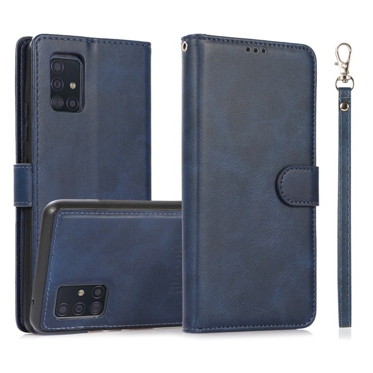 

For Samsung Galaxy A51 5G Calf Texture 2 in 1 Detachable Magnetic Back Cover Horizontal Flip Leather Case with Holder & Card Slots & Wallet & Photo Frame(Blue)