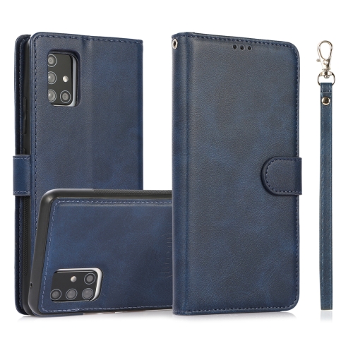 

For Samsung Galaxy A71 5G Calf Texture 2 in 1 Detachable Magnetic Back Cover Horizontal Flip Leather Case with Holder & Card Slots & Wallet & Photo Frame(Blue)