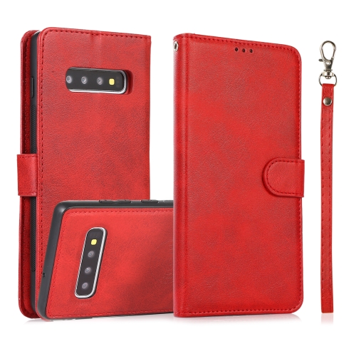 

For Samsung Galaxy S10+ Calf Texture 2 in 1 Detachable Magnetic Back Cover Horizontal Flip Leather Case with Holder & Card Slots & Wallet & Photo Frame(Red)