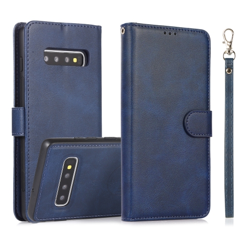 

For Samsung Galaxy S10 Calf Texture 2 in 1 Detachable Magnetic Back Cover Horizontal Flip Leather Case with Holder & Card Slots & Wallet & Photo Frame(Blue)