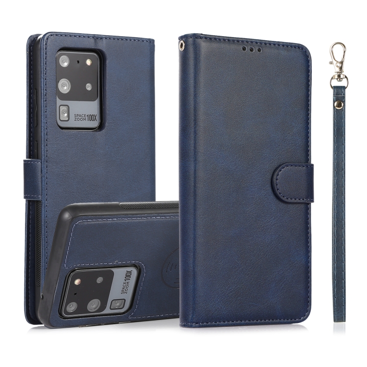 

For Samsung Galaxy S20 Ultra Calf Texture 2 in 1 Detachable Magnetic Back Cover Horizontal Flip Leather Case with Holder & Card Slots & Wallet & Photo Frame(Blue)