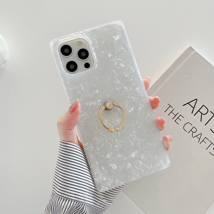 

Shell Pattern Straight-Edge Soft TPU Protective Case with Ring Holder For iPhone 12 / 12 Pro(White)