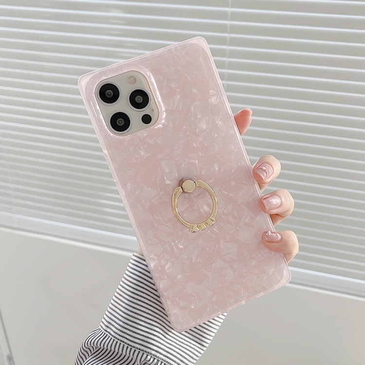 

Shell Pattern Straight-Edge Soft TPU Protective Case with Ring Holder For iPhone 12 / 12 Pro(Pink)