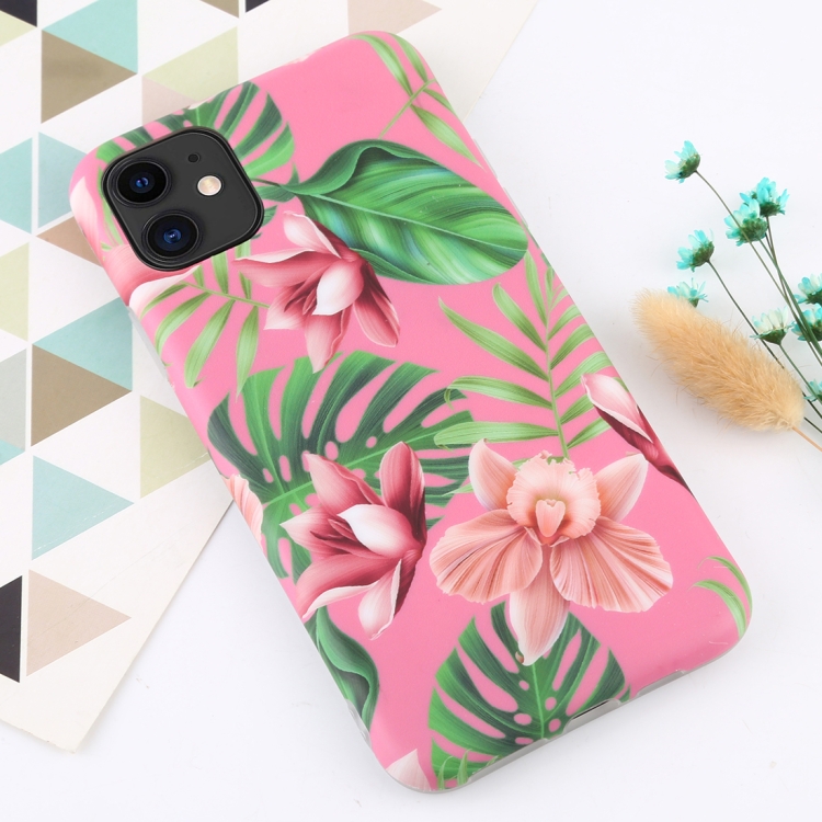 

For iPhone 11 Flower Pattern TPU Protecitve Case(Pink Background Flower)